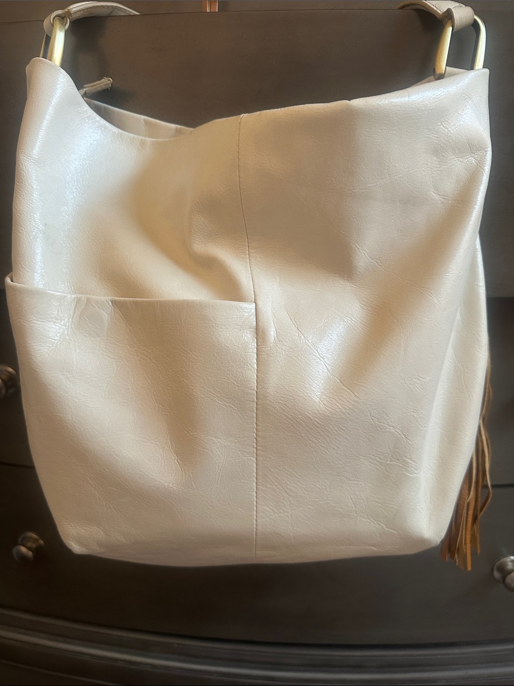 HOBO Cream Leather Hobo with Tassel Accent - Picture 3 of 9